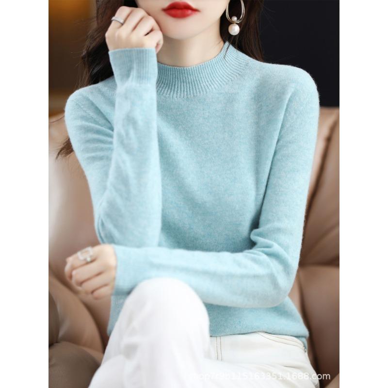 Autumn and winter new pure wool sweater women's semi-turtleneck first-line ready-to-wear wool sweater knitted sweater loose and thin bottoming shirt