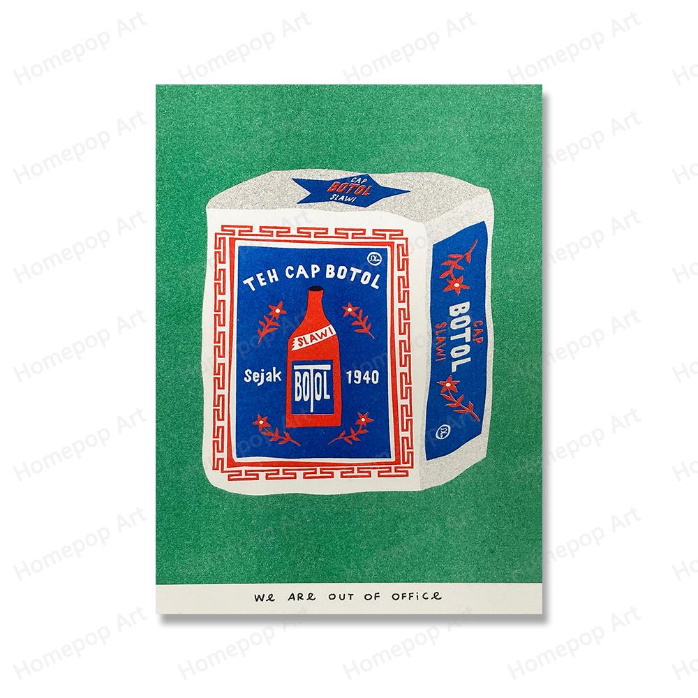 Japonské vědro Kokosový olej Konzerva Švestka Rajče Sardinky Nástěnná malba Severský plakát Růžový čaj Tisk Obrázek Dekorace obývacího pokoje