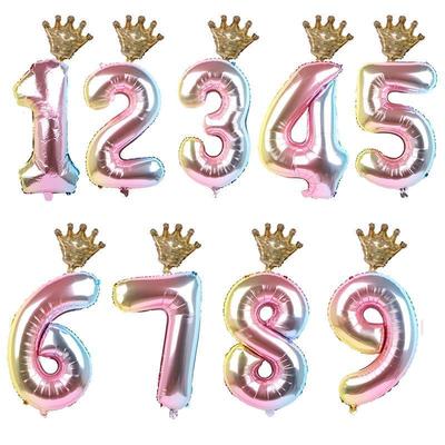 30 Inch Gradual Change Digital Small Crown Combination Birthday Aluminum Film Balloon, Children'S Birthday Decoration Balloon