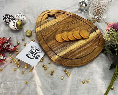 Egg Shaped Wood Cutting Board for Kitchen, Wooden Serving Platter, Charcuterie Boards for Food, Cheese, Fruit and Salad, Organic Board with Groove