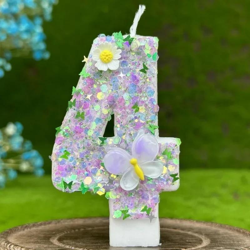 2026 Neue 0-9 Ziffern DIY Geburtstagskerzen Schmetterling Blumen Kindergeburtstag Mädchen Zahl Kuchen Dekorationen Zimmer Dekoration