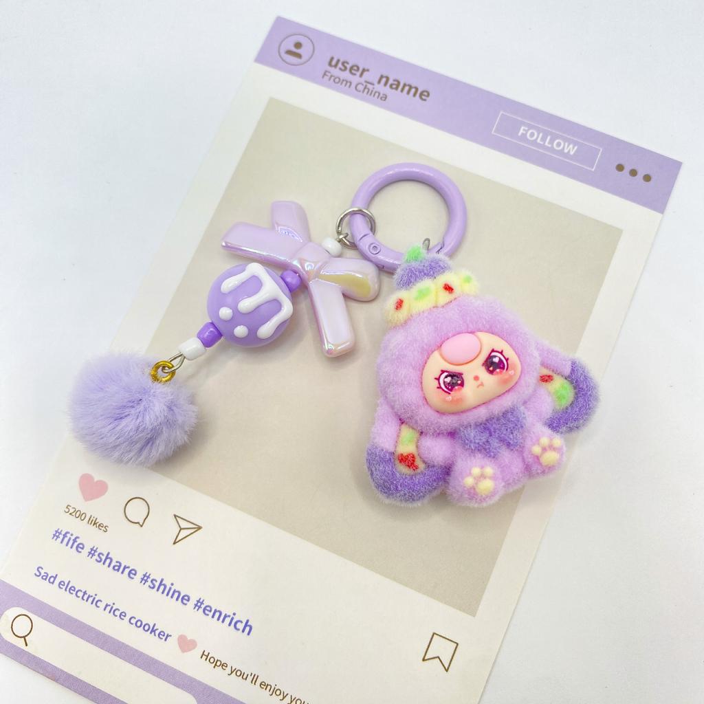 Cute Baby Three Doll Keychains Flocking Doll Keyring Backpack Bag Pendants Key Accessories Kids Favors Party Gifts Ornament