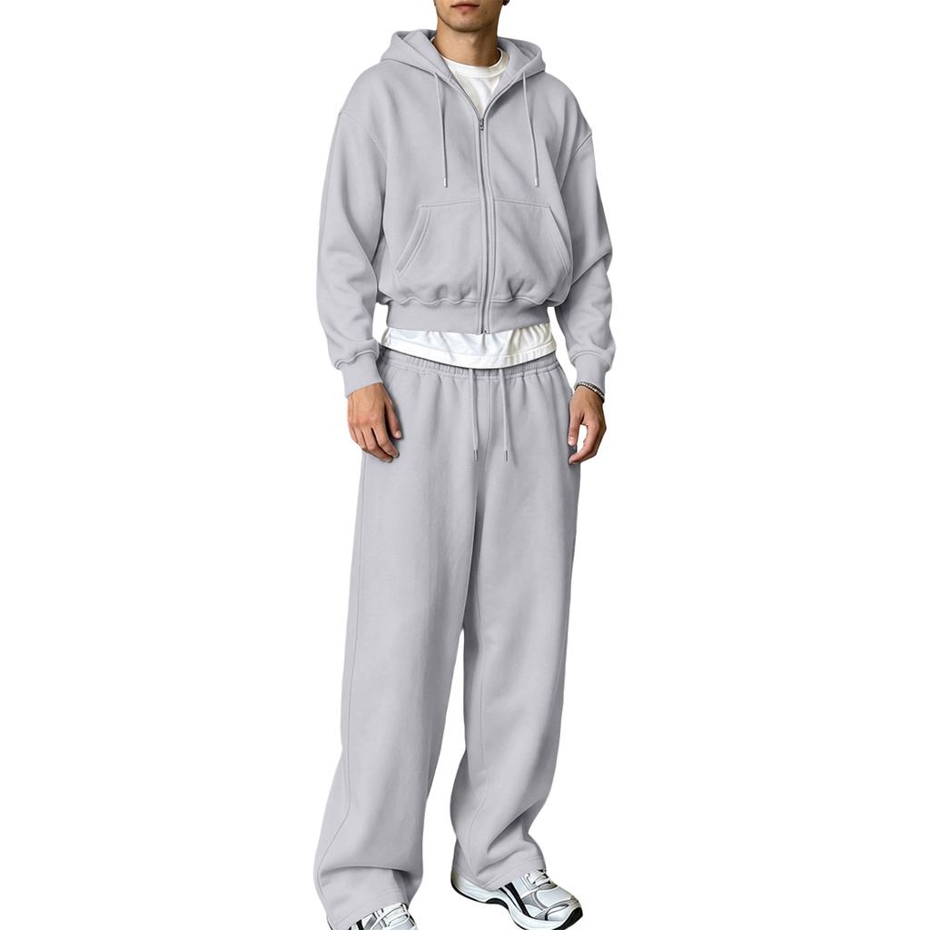 Men's Winter Hoodie Zip Up and Sweatpants Set Casual Tracksuit