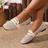 Women Mesh Hollow Out Patent Leather Round Toe Ballet Flat Casual Shoes with Metal Buckle Slip On Loafers for Daily Wear