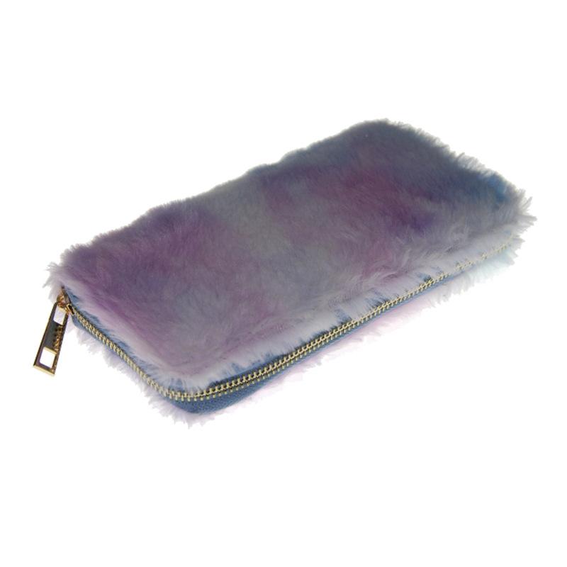 New plush tie-dye gradual change color long zipper wallet, wallet