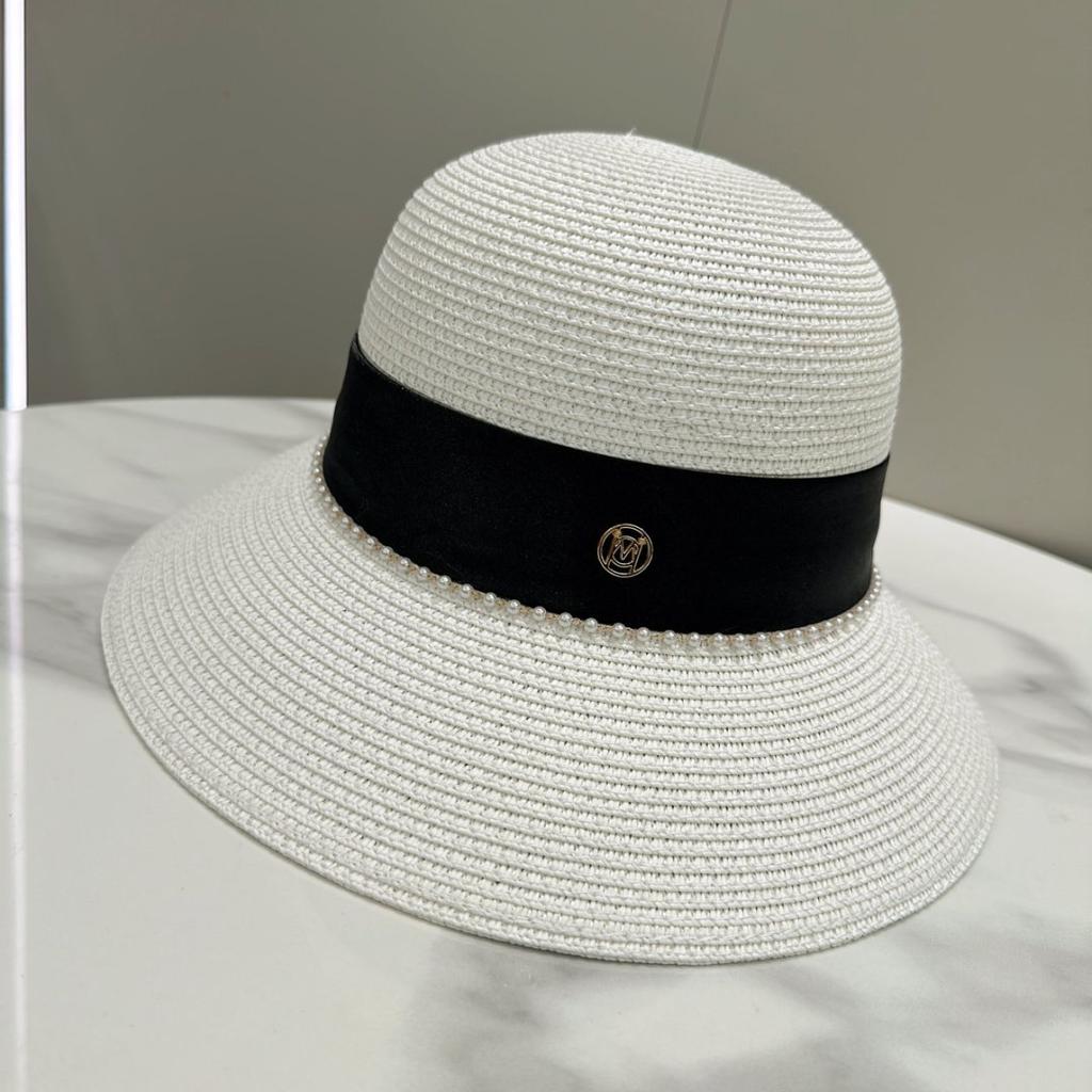 Small Fragrant Straw Hat Elegant Women'S M Standard Pearl Dome Top Hat French Light Cooked Bucket Hat Sun Protection Wide Brim Straw Hat