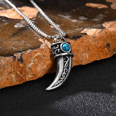 Herren Retro Kreuz Anhänger Halskette aus Edelstahl mit Türkis Horn - Stahlfarbe PN-2233.
