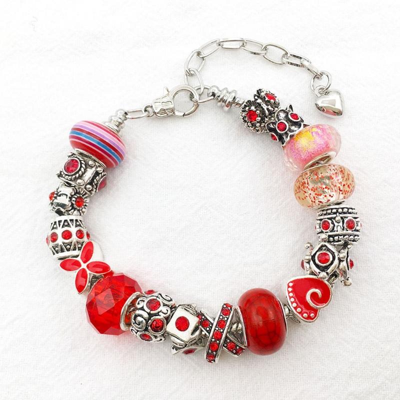 80 Pcs Red Imitation Glass European Large Hole Beads for Rhinestone Spacer Pendant Beaded Diy Handicraft Bracelet Making