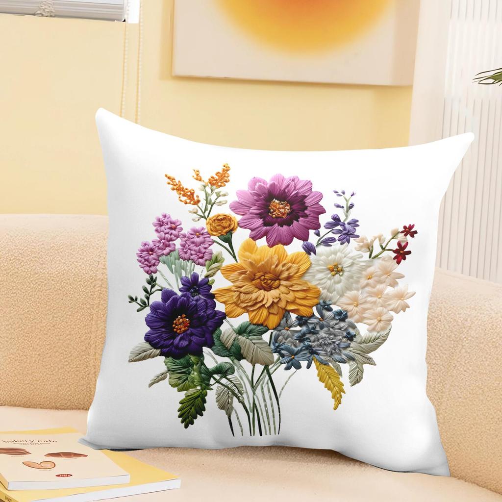 Square Floral Pillowcase Cover Office Living Room Sofa Cuion Cover Digital Printing Removable Waable Pillow Insert