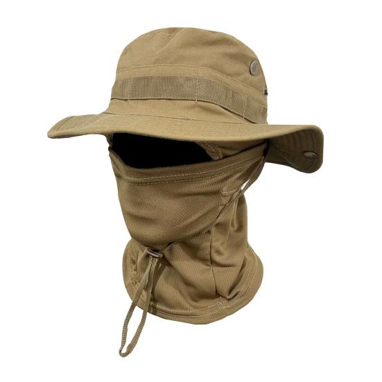 Camouflage Sonnenhut mit Sturmhaube Gesichtsmaske, UV-Schutz Herren Hut mit breiter Krempe, Atmungsaktiver Fischerhut für Outdoor Angeln Wandern Radfahren