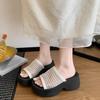 Retro Versatile Breathable Woven One-word Drag Women 2025 New Summer Wear Small Height-increasing Thick-bottomed Cool Slippers