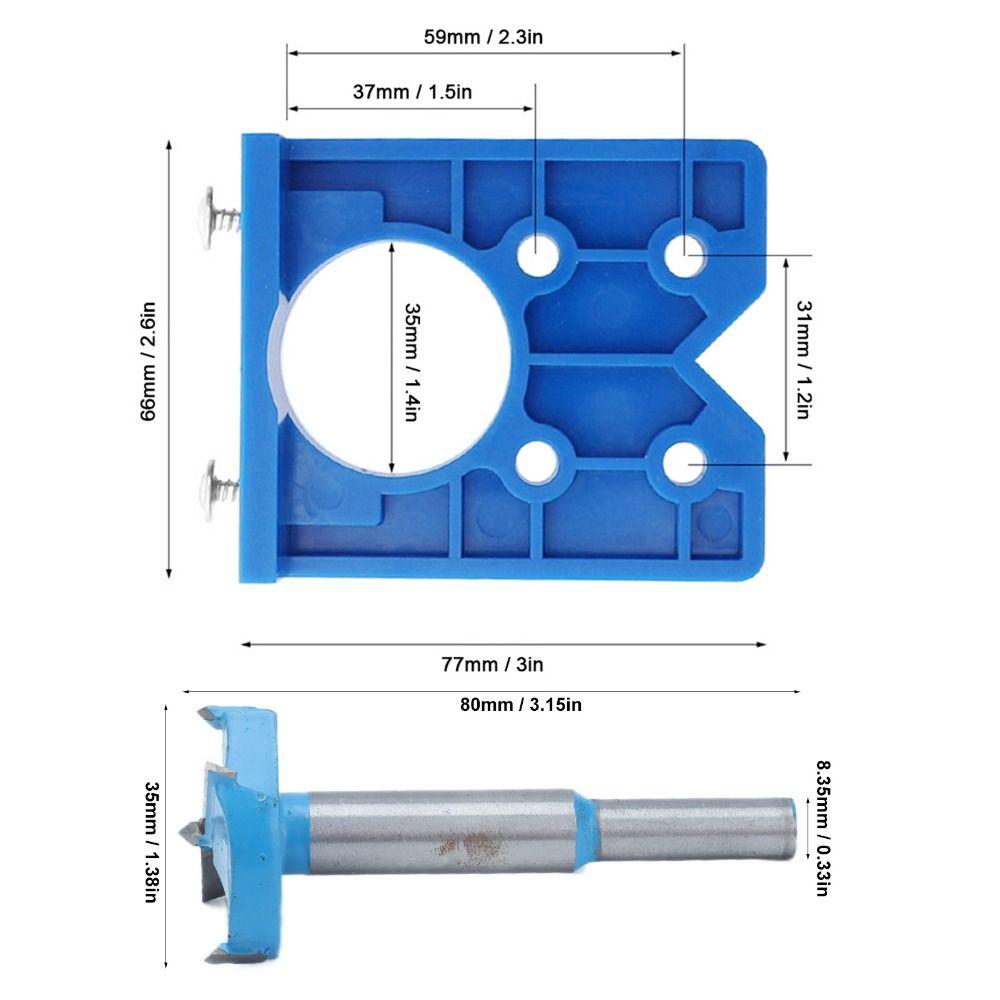 35mm Hole Cutter Concealed Hinge Jig Kit Woodworking Tool with Depth Stop Hinge Drilling Hole Jig for Cabinet Cupboard Door