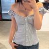 Ruffled Shirt Slim Torsion Neck Short Puff Shirt