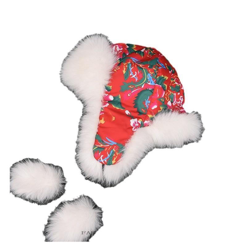 Stor Blomst Plysj Lei Feng Lue Dame Vinter Fortykket Varm Ørebeskyttelseslue Snøland Etnisk Vind Langt Hår Stor Blomst Hatt