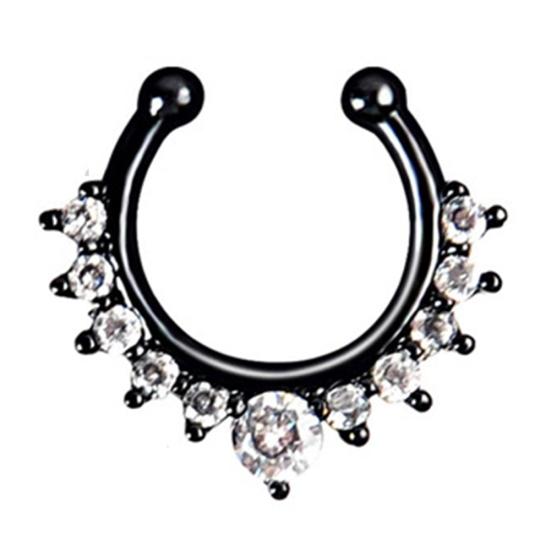 Fashion Women Rhinestone Inlaid Nose Ring Clip Hoop Piercing Body Jewelries