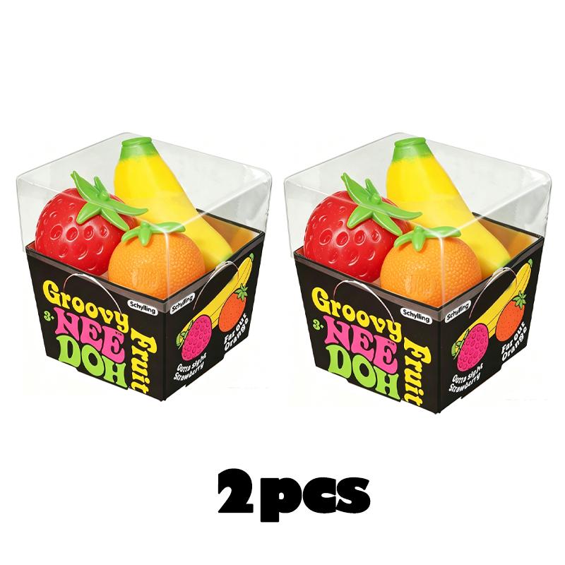Schylling Needoh Groovy Strawberry Banana Orange Fruit 3 Pack Set Fast Rebound Stress Relief Ball Anxiety Squeeze Sensory Toy