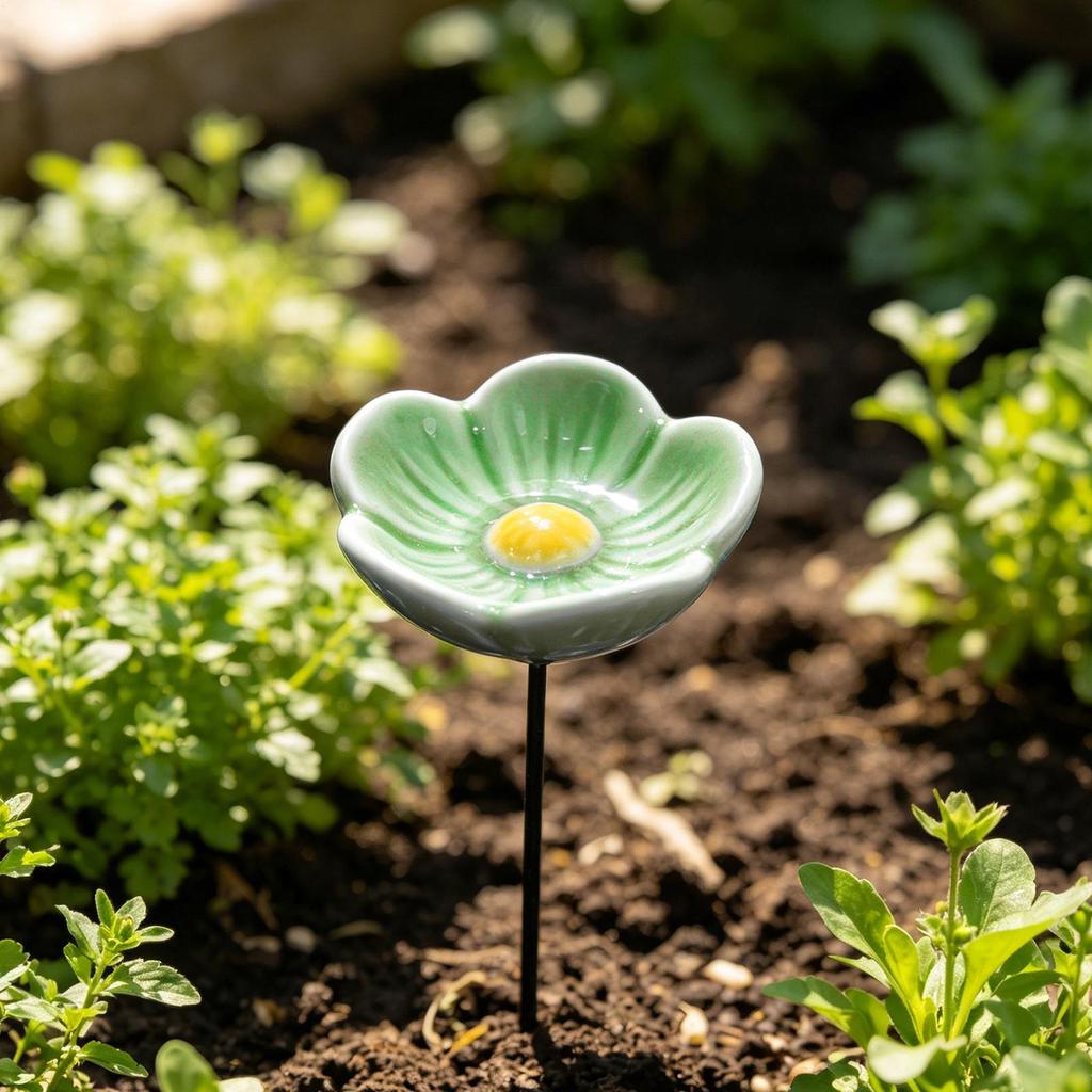 Keramik Blume Biene Wasserstation Handgefertigte Porzellan Blume Gartenstecker für Bienen Trinken Vogelbad Hinterhof Kunst Dekor