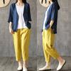 Women Spring High Waist Solid Color Pockets Loose Trousers Ninth Harem Pants