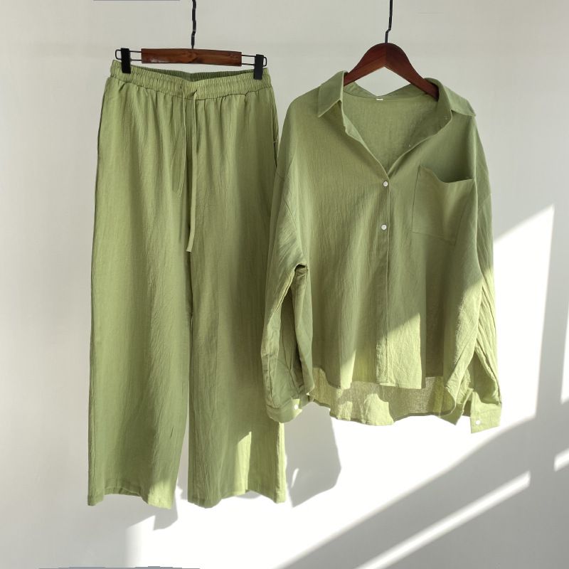 Shirt and Pants Set Summer Women's Retro Plus Size High Waist Loose Pants Cotton Linen Shirt Outfit