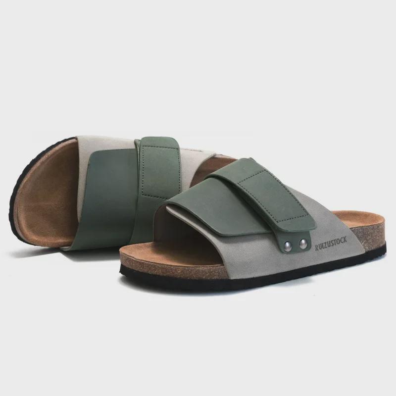 RUIZUSTOCK Pánské korkové pantofle: Podzimní a letní plážové sandály, voděodolný nubuk