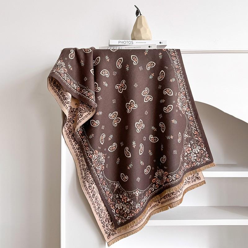 Elegant French Vintage Butterfly Print Faux Cashmere Scarf Women Warm Thick Wrap Shawl Office Winter