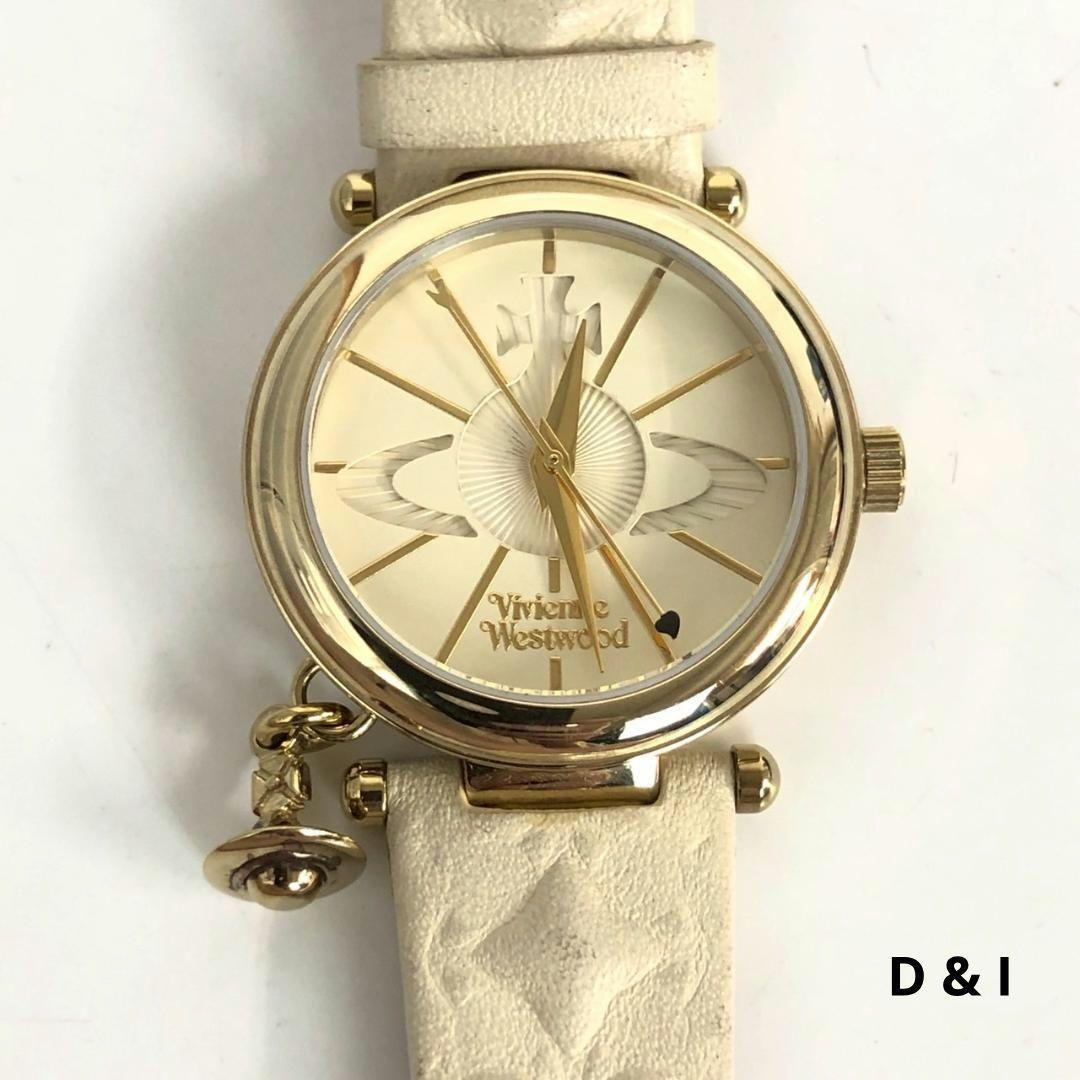 Used Vivienne Westwood Vivienne Westwood Orb Watch Quartz QZ Gold with Gold Charm Leather Belt Leather Watch