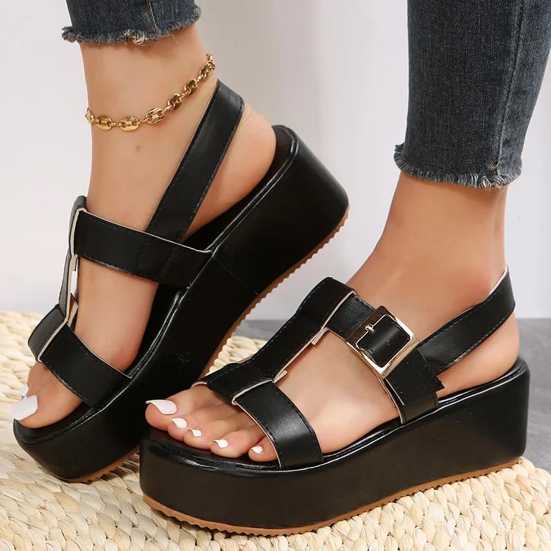 Fashion Women Platform Sandals Summer Plus Size Shoes 2025 Roman Buckle Wedges Heeled Sandals Casual Open Toe Woman Sandalias De Mujer