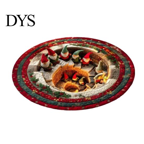 Cozy Indoor Floor Covering Christmas Round Rug, 3D Illusion Mat, Holiday Winter Carpet, Soft Gnome Deer Crystal Velvet Mat Santa House Festive Rug for