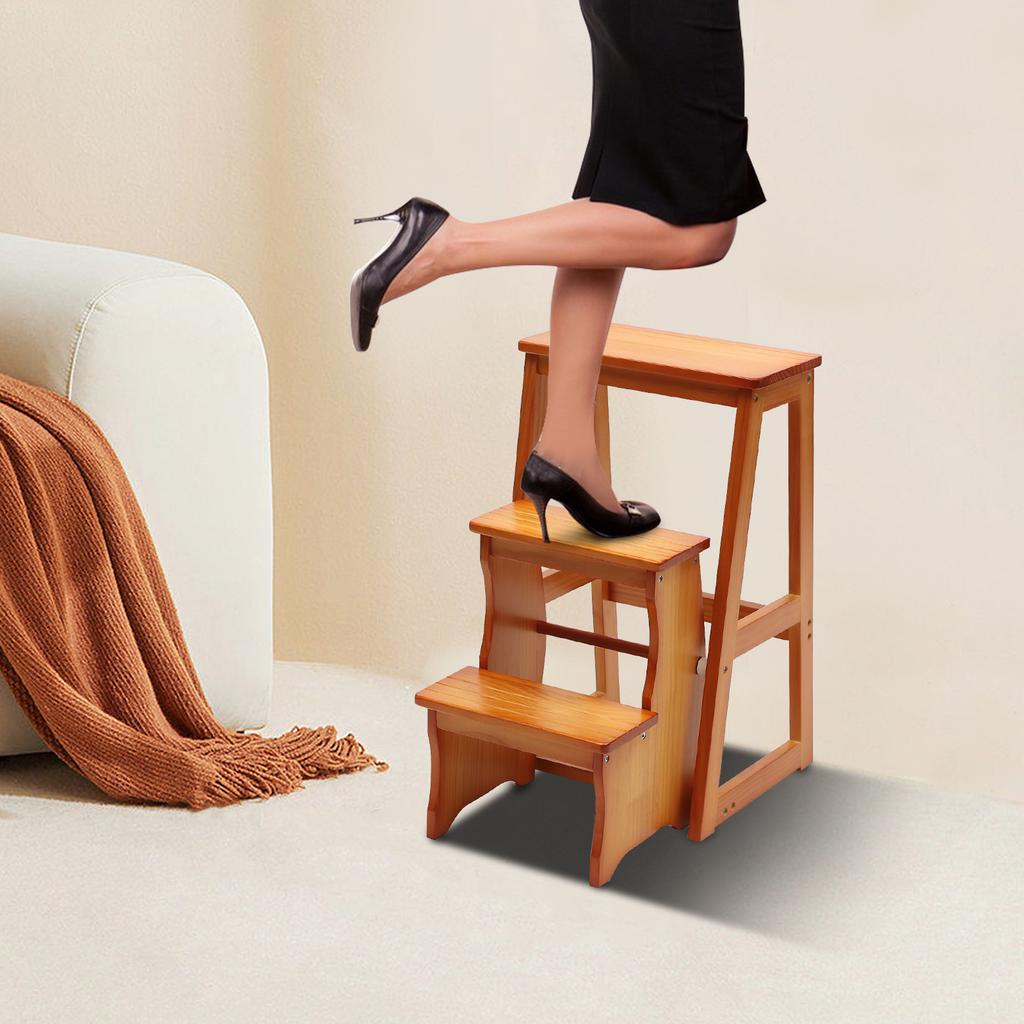 56x38x64cm 3 Levels Folding Library Ladder Chair Portable Multifunctional Step Stool Flower Display Stand