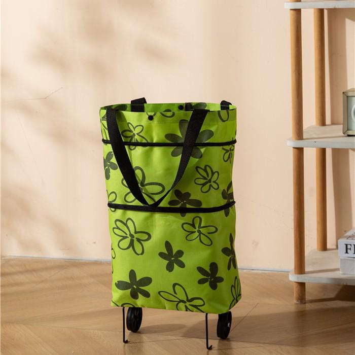 Folding Waterproof Oxford Cloth Shopping Bag with Trolley Wheels