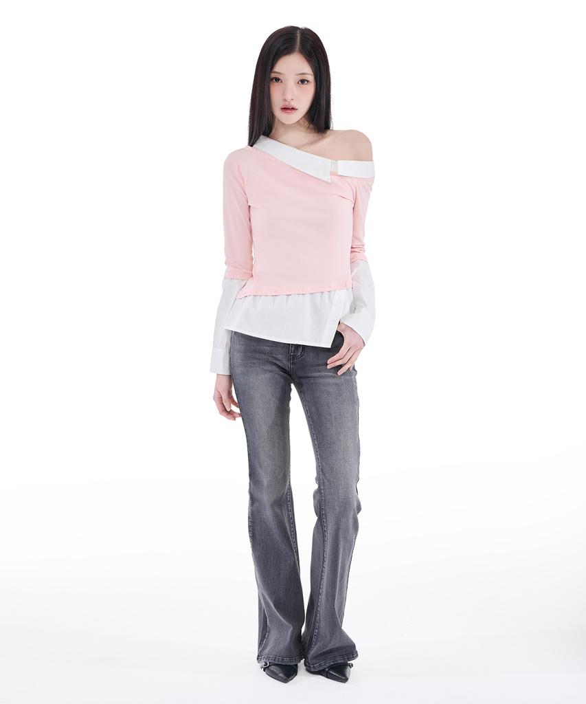 Alkialka One-Shoulder Layered Top (Light Pink)