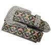 Men'S Trend Original Design Rhinestone Printed Belt Women'S Fashion Personality Pu Leather Belt