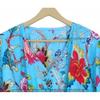 Indian Turquoise Long Floral Print Cotton Plus Maxi Women Cover up Caftan Dress CKFTN-SCRN-FULL-BUYIT-050