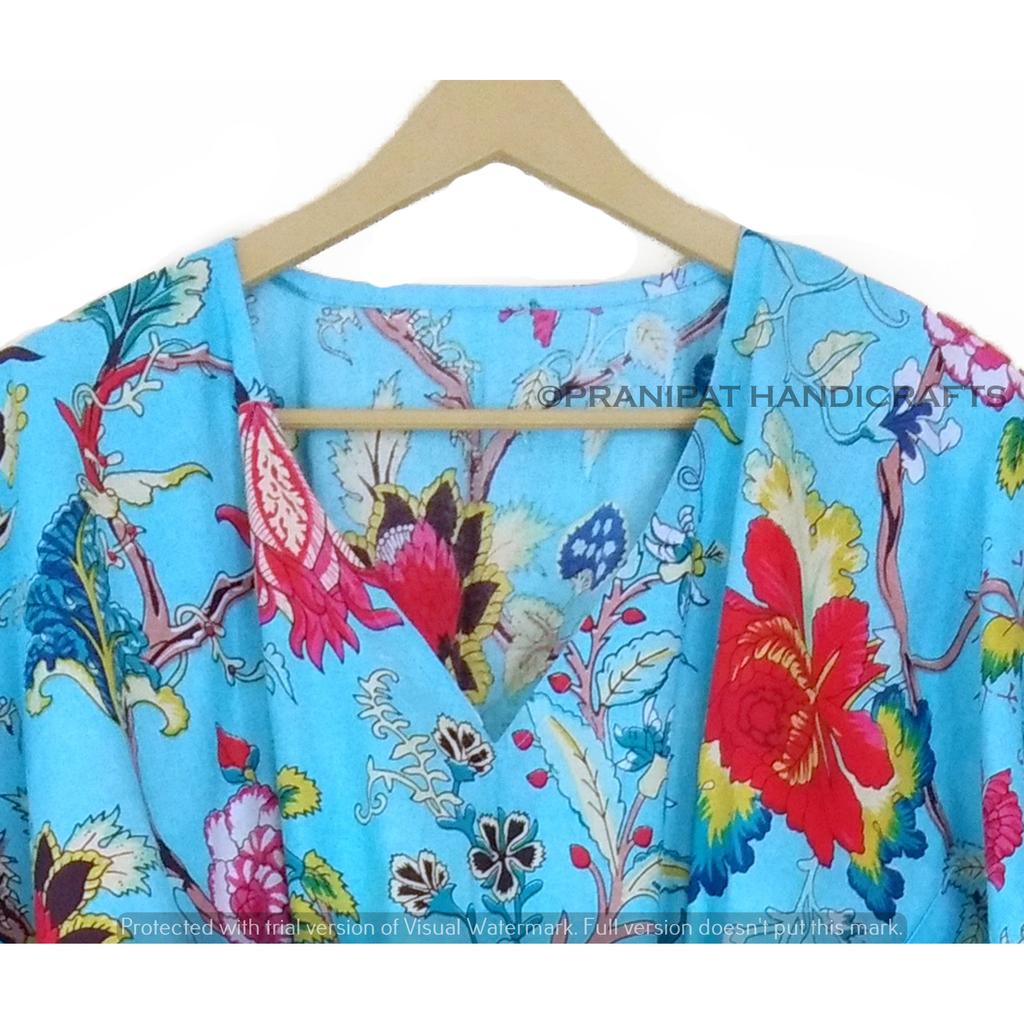 Turcoaz Indian Lung Imprimeu Floral Bumbac Plus Rochie Maxi Caftan Femei Acoperire CKFTN-SCRN-FULL-BUYIT-050