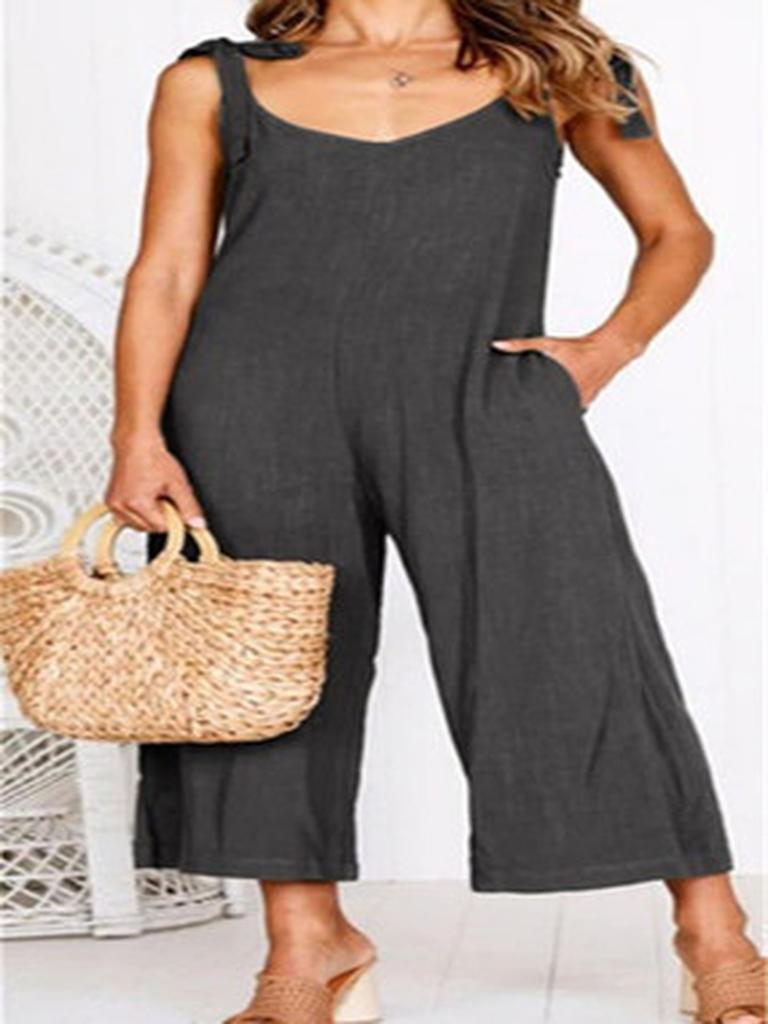 New Summer Women's Clothing Oversized Tie-Belt Jumpsuit
