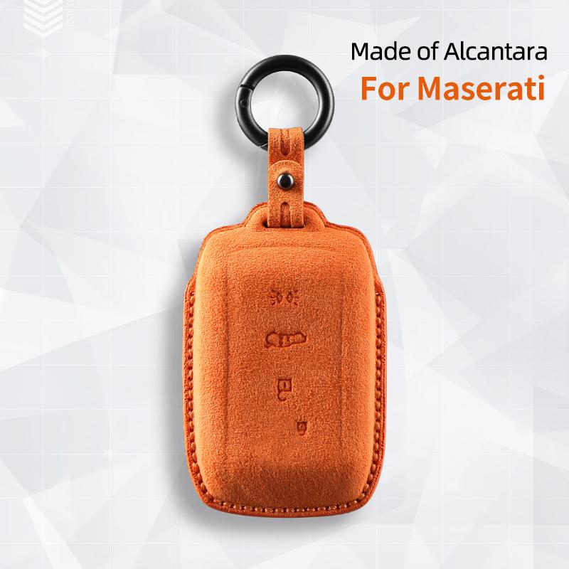 suede Car Key Case Cover 4 buttons Keychain F For Maserati 2023 Grecale Levante GT auto Accessories