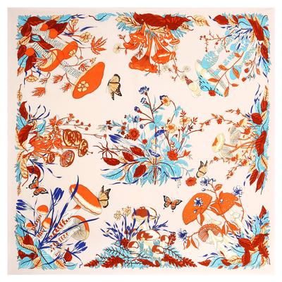POBING Seidenschal Damen Große Schals Pflanzen Pilz Druck Stolen Quadratisches Bandana Luxuriöses Taschentuch Hijab Damen Foulards 130CM