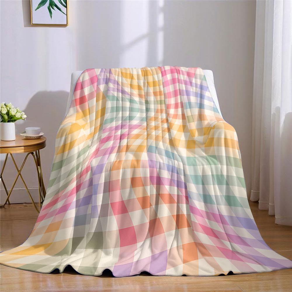 Wavy Checker Flannel Blanket Perfect for Sofa Office Bed Travel Sleep Read Relax Camping four season use