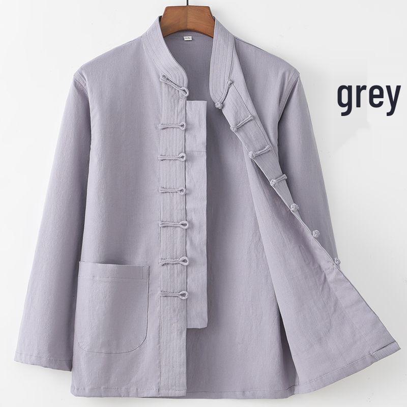 Men's Retro Tang Suit: Stretch Cotton Shirt with Stand Collar & Frog Button