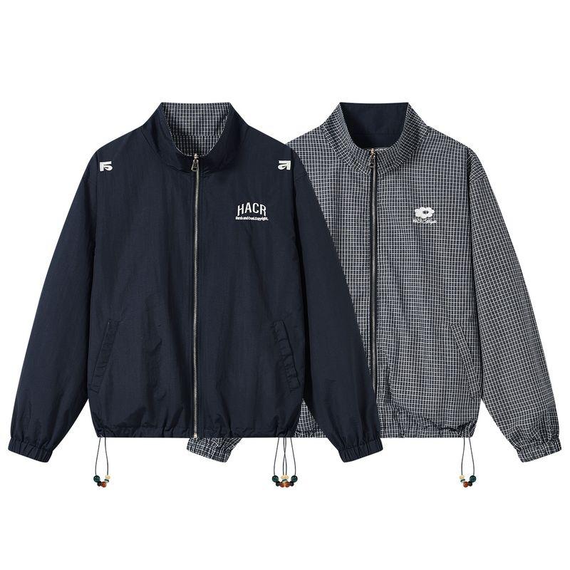 Hacr Reversible Plaid Beaded Jacket, National Trendy Brand, Loose Retro Couple Outfit Jacket for Men and Women