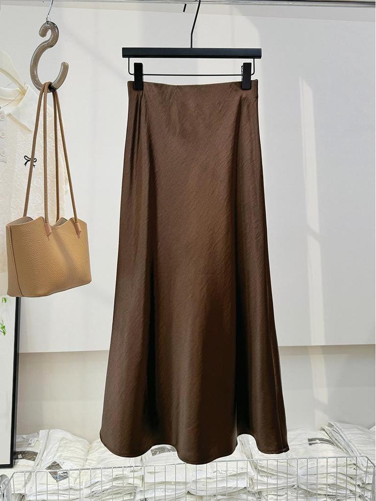 Silky Autumn 2024 Double-Sided Satin Floor-Length High-Waist Mermaid Maxi Skirt for Women