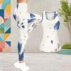 Women Plus Size Two Piece Set Scoop Neck Sleeveless Longline Tank Top Fitted Pants Blue White Printed