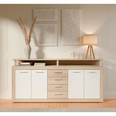 CAVA Aparador bajo contemporáneo decoración roble y blanco - L 197 cm
