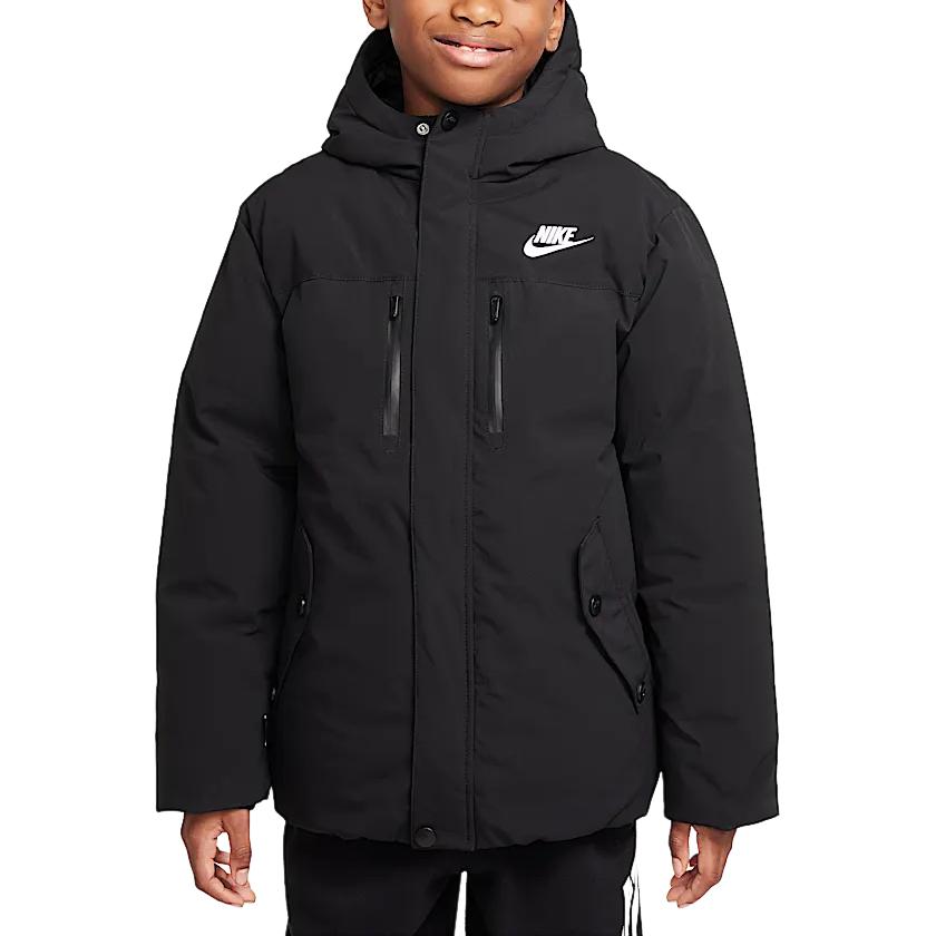 Nike Dunjakke Utendørs Tre-sikker Varm Hette Andedun Barnejakker Svart HQ7165-010