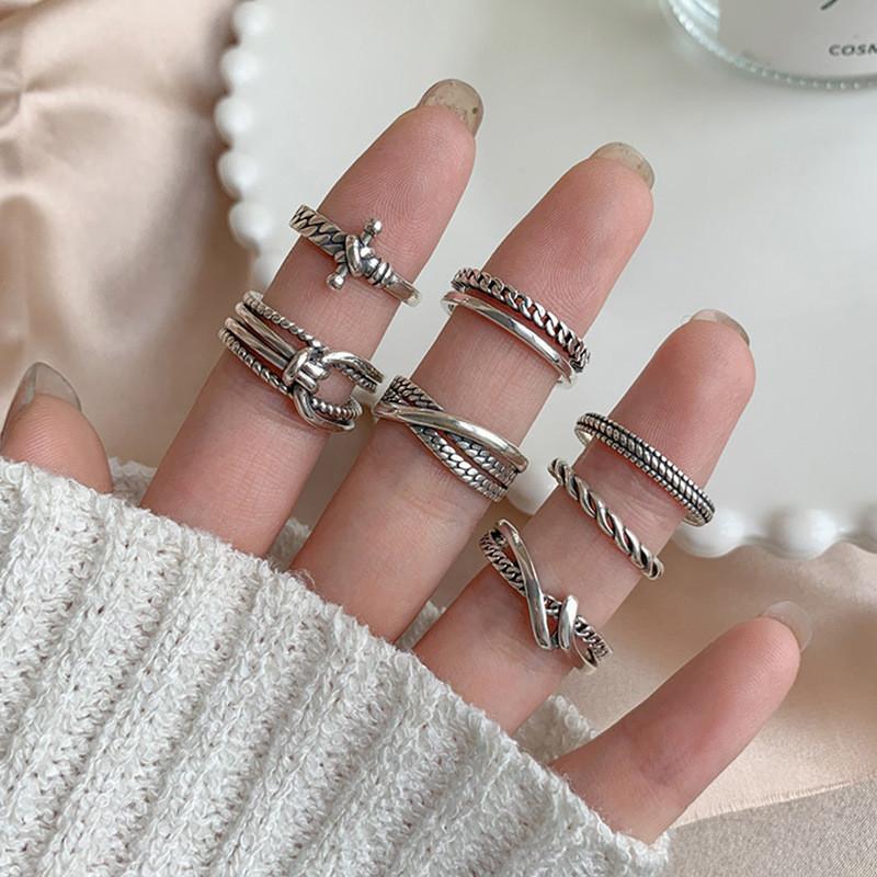 Silver S925 Unique Fashion Ring For Women With Retro Aesthetic And Adjustable Style Geometric