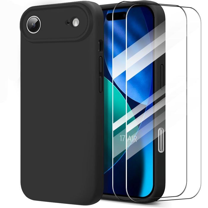 Protective Case - BOOLING - for iPhone Air - Soft Silicone Scratch-Resistant Black - 2 Glass Screens