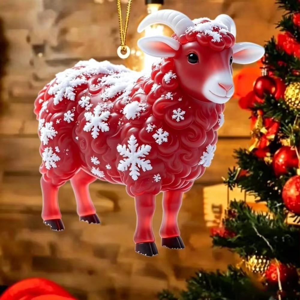 2D Flat Christmas Hanging Pendant New Year Acrylic Xmas Tree Hanging Ornament Red Gold Chinese Zodiac Goat
