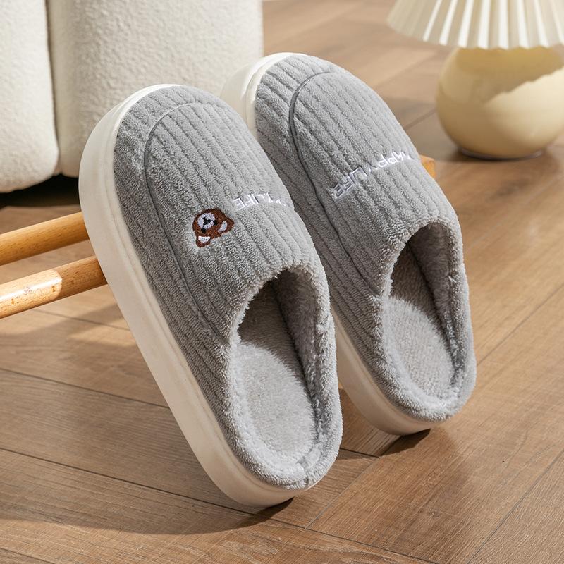 Autumn and winter cotton slippers keep warm, women's home fleece thickened drag comfortable thick bottom indoor and outdoor non-slip men's slippers