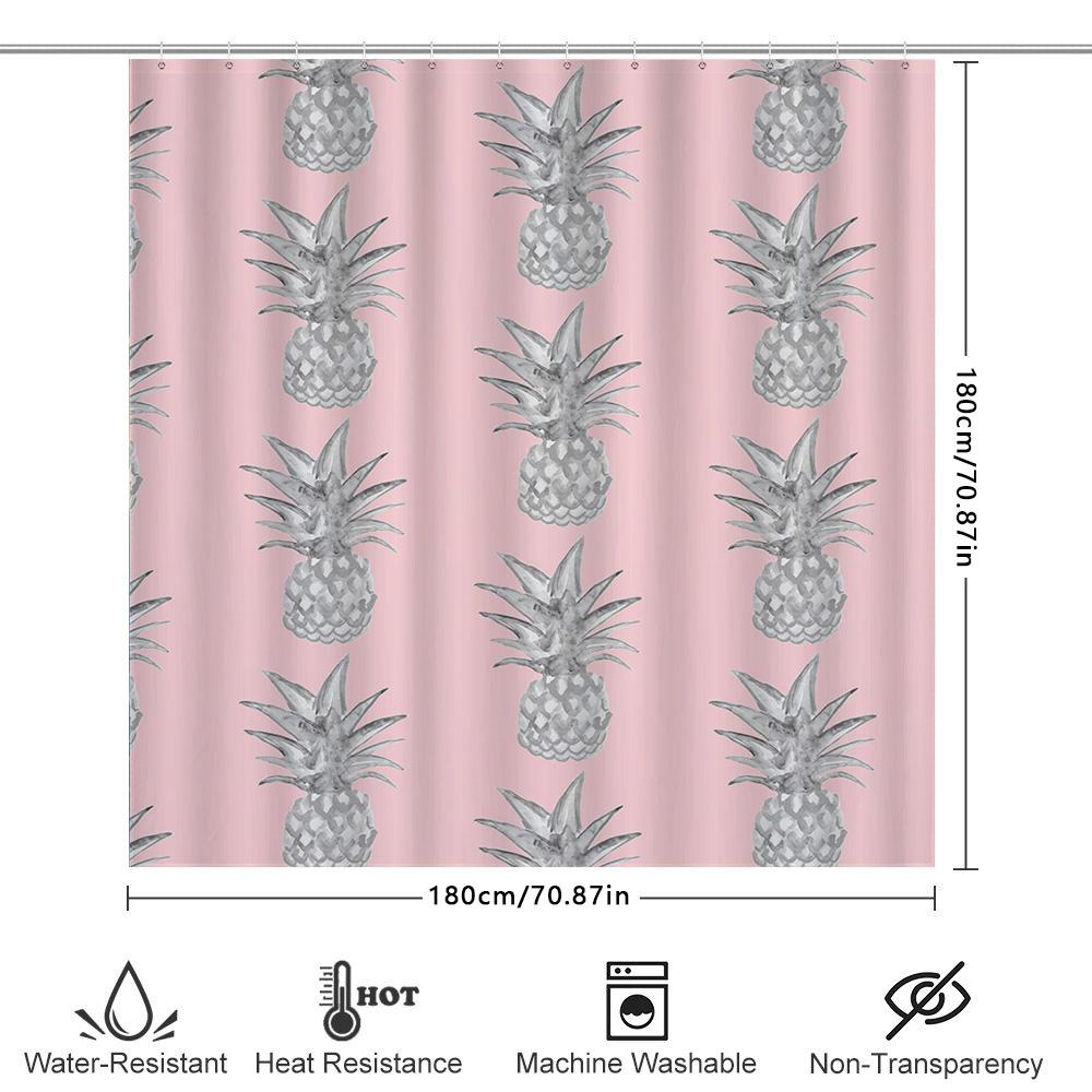 Pineapple Print Shower Curtain Pink Bath Accessories Decor For Kids Bathroom Waterproof Fabric Home Decoration (180X240Cm)