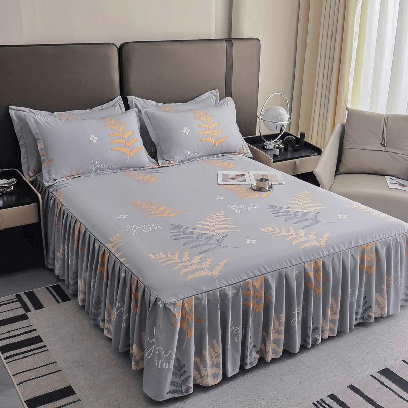 3pcs Twin Tree Pattern Extra Thick Non-Slip Bed Skirt Set with 1 Bed Skirt + 2 Pillowcases (Pillow Inserts Not Included)